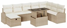 Conjunto de Sofá de Jardim vidaXL 9 Peças com Almofadas Bege Rattan Si