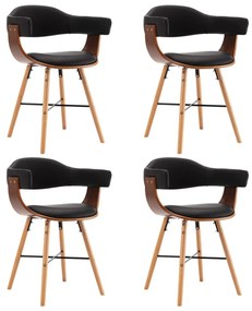 vidaXL Cadeiras de jantar 4 pcs couro artificial preto madeira curvada