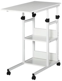 Mesa lateral do sofá em forma de C com 4 rodas giratórias Freios Altura regulável 3 níveis Estrutura metálica 80x40x75-85 cm Branco