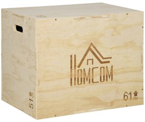 HOMCOM Caixa Pliometria de Madeira Caixa de Saltos com 2 Alças Recortadas Carga Máxima 120 kg 61x51x73 cm Madeira | Aosom Portugal