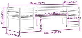 Estrutura de cama infantil 90x200 cm pinho maciço branco