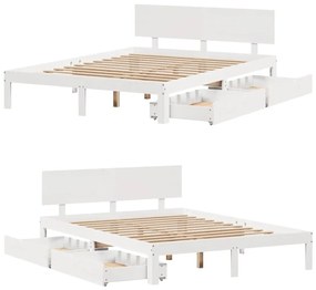 Estrutura de cama c/ gavetas 140x200 cm pinho maciço branco