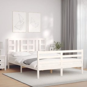 vidaXL Estrutura de cama de casal com cabeceira madeira maciça branco
