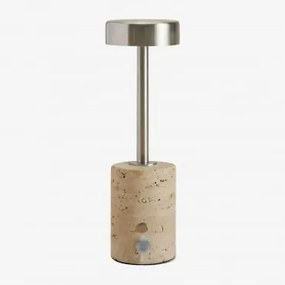 Lâmpada De Mesa Led Sem Fios Para Exterior Em Ferro E Pedra Natural Arianny Travertino - Sklum