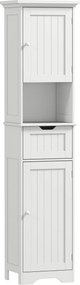 HOMCOM Móvel coluna para casa de banho com iluminação LED, móvel de arrumação estreito, gaveta, 2 portas, 40x30x170cm, branco | Aosom Portugal