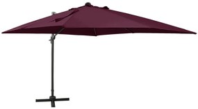 Guarda-sol jardim cantilever c/ poste e luzes LED 300 cm bordô