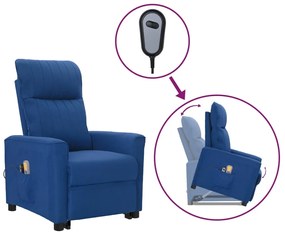 vidaXL Poltrona elevatória de massagens tecido azul