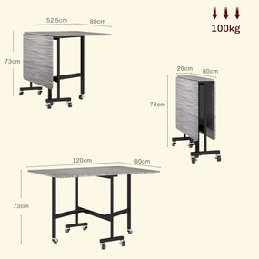 Mesa de Jantar Dobrável com Rodas para 4-6 Pessoas 120 cm (CADEIRAS NÃO INCLUIDAS) 2 Abas Estilo Industrial Cinza
