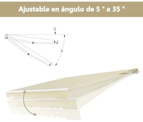 Toldo retrátil 3,6 x 3 m em alumínio com manivela e poliéster impermeável para exterior Bege