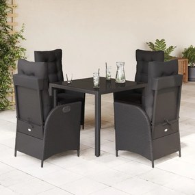 vidaXL 5 pcs conjunto de jantar p/ jardim c/ almofadões vime PE preto