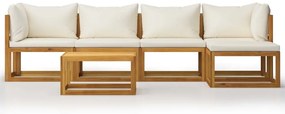 6 pcs conjunto lounge jardim c/ almofadões acácia maciça creme