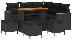 vidaXL Conjunto de Sofá de Jardim com almofada Preto Rattan Sintético