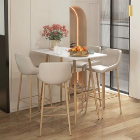 Mesa de bar retangular para 4 pessoas 120 x 60 x 98 cm (BANCOS NÃO INCLUIDOS), com pés em aço com efeito de madeira, montagem fácil, branca