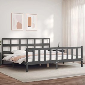 3193033 vidaXL Estrutura de cama com cabeceira 200x200 cm madeira maciça cinza