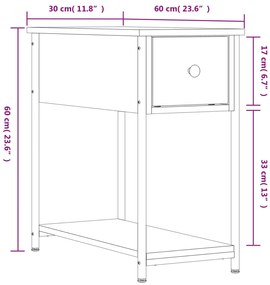 Mesa de cabeceira 30x60x60 cm derivados madeira sonoma cinza