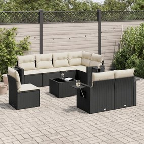 vidaXL 9 pcs conjunto de sofás p/ jardim c/ almofadões vime PE preto