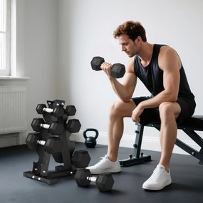 Conjunto de Halteres 2x2kg 2x5kg 2x8kg 2x10kg com Suporte de Armazenamento para Exercício Treino Preto