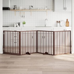 vidaXL Portão p/ cães c/ porta dobrável 4 painéis 320cm álamo castanho