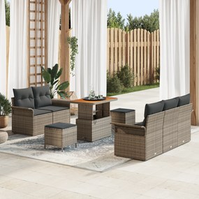 Conjunto de Sofá de Jardim vidaXL 8 Peças com Almofadas Cinza Rattan P