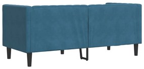 Sofá chesterfield com rolos 2 lugares veludo azul