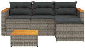 3 pcs conjunto sofás de jardim c/ almofadões vime PE cinzento
