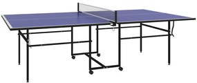 Mesa de Ping Pong Dobrável com 4 Rodas Rede 2 Raquetes e 3 Bolas para Interior e Exterior 274x152,5x75,5 cm Azul