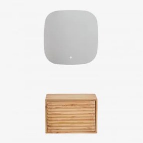 Conjunto De Móveis De Banheiro De Madeira Suspensos Deleyna Madeira Natural & Sem Lavatório & Quadrado Led E Anti-embaciamento 75x75 Cm Tobie - Sklum