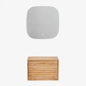 Conjunto De Móvel De Casa De Banho Suspenso 60x45 Cm Em Madeira Deleyna Madeira Natural & Sem Lavatório & Quadrado Led E Anti-embaciamento - Sklum
