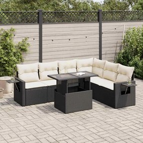 vidaXL 7 pcs conjunto de sofás p/ jardim c/ almofadões vime PE preto