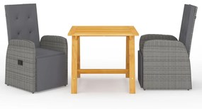 vidaXL 3 pcs conjunto de jantar para jardim cinzento