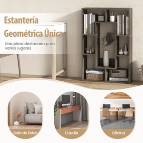 Estante geométrica de 7 cubos Estante Sala decorativa de pé livre com dispositivo anti-derrapante 60 x 20 x 90 cm Cinzenta