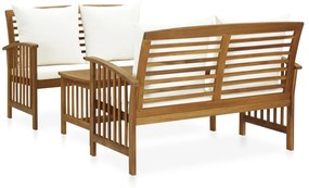 vidaXL 3 pcs conjunto lounge de jardim c/ almofadões acácia maciça