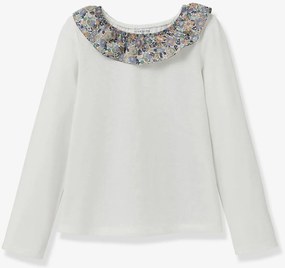 Camisola com gola em tecido Liberty em algodão biológico CYRILLUS, verde-água