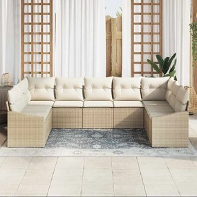 Conjunto de Jantar de Jardim 9 Peças com Almofadas - Bege em Rattan Si