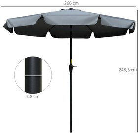 Chapéu de Sol de Jardim Ø266x248,5 cm Proteção UV50+ Chapéu de Sol de Alumínio Inclinável com Teto de Ventilação Cinza Escuro