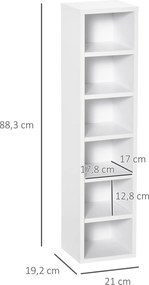 Conjunto de 2 estantes verticais para arrumação de CDs e DVDs, com 6 + 6 compartimentos, 21 x 19 x 88 cm, capacidade máxima: 160 CDs, branco