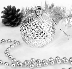 Conjunto de 103 bolas de Natal com diversos tamanhos e padrões Prateado