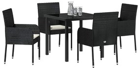 Conjunto de Jantar de Jardim com 5 Peças e Almofadas Preto Polyrattan