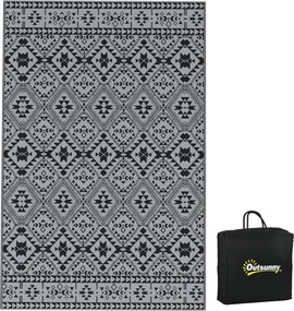 Outsunny Tapete exterior reversível, impermeável, geométrico, 182x274cm, Preto/Cinza | Aosom Portugal