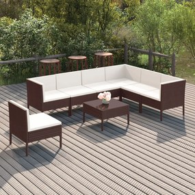 vidaXL 8 pcs conjunto lounge jardim c/ almofadões vime PE castanho