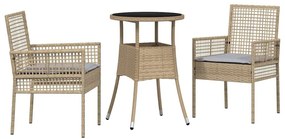 Conjunto de Jantar de Jardim 3 Peças Bege em Poli Rattan