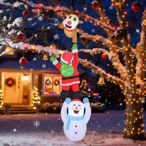 Decoração natal insuflável suspensa com Pai Natal, rena e boneco de neve pré-iluminada com luzes LED  308 cm Multicolorida
