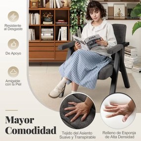 Poltrona lounge acolchoada com braços e estrutura em metal moderna Cinza + Preto