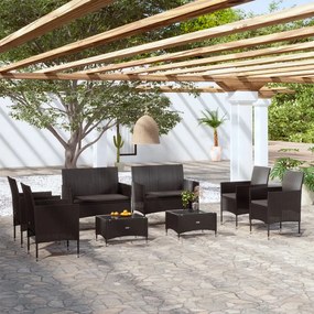 vidaXL 8 pcs conjunto lounge de jardim c/ almofadões vime PE preto