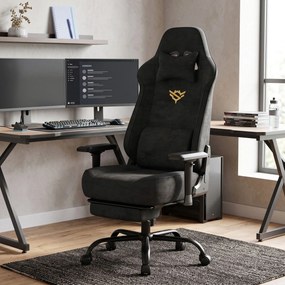 Cadeira gaming em imitação de camurça com apoio para os pés e braços 4D, até 200 kg, 72 x 72 x 125–135 cm, preta