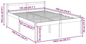 Cama de casal para idosos 135x190 cm pinho maciço branco