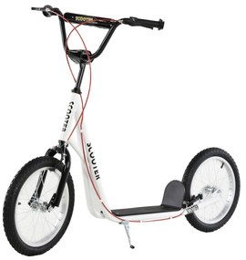 HOMCOM Trotinete para Crianças acima de 5 Anos e Adolescentes com Guiador Ajustável em Altura 2 Pneus de Borracha Insufláveis com Travagem Dupla e Rodas 16" Carga 100 kg 139x58x90-96 cm Branco