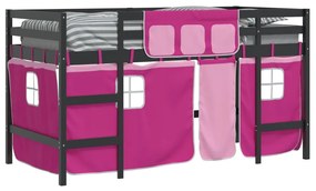 Cama alta p/ criança c/ cortinas 90x190 cm pinho maciço rosa