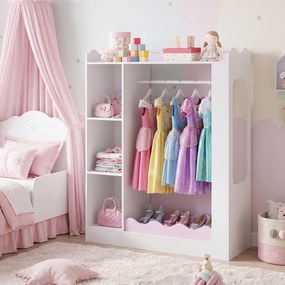 Armário Infantil para Roupa, 88 x 36 x 118,5 cm, Espelhos Interior e Exterior, Rosa