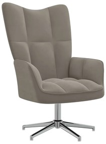 Cadeira de descanso com banco veludo cinzento-claro
